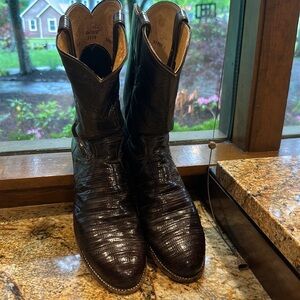 Vintage Justin roper boots Womens 8.5 exotic dark chocolate lizard
